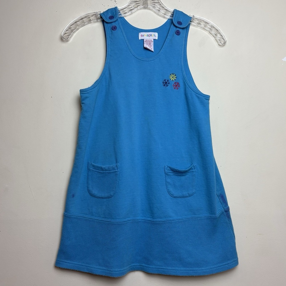 Gymboree Vtg Blue Embroidered Snowflake Jumper Dress XXL 6-7